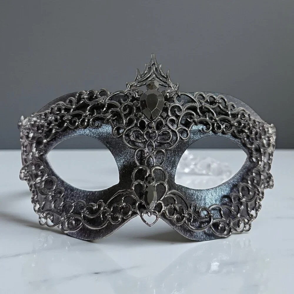 Mens masquerade mask, Black metal mask, Venetian mask, Prom mask, 2 in 1 mask